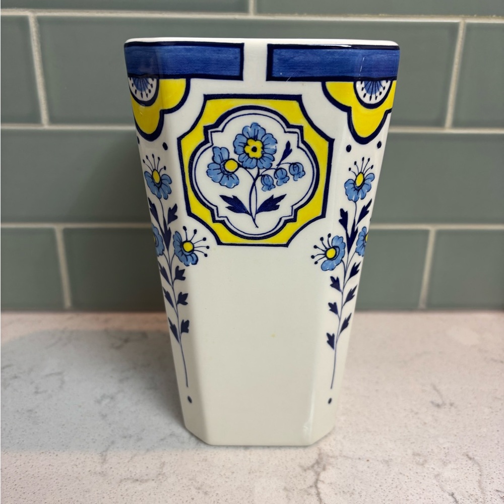 Tiffany & Co. Ceramic Vase with Blue and Yellow Design